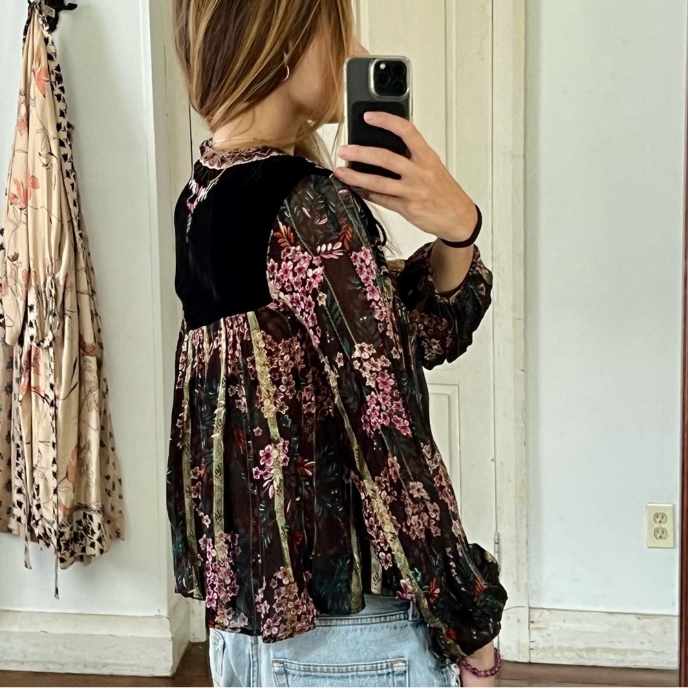 Zara boho glam velvet embroidered blouse